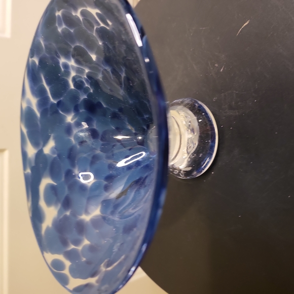 Signed Art Glass Spotted Blue Dish - Picture 6 of 9